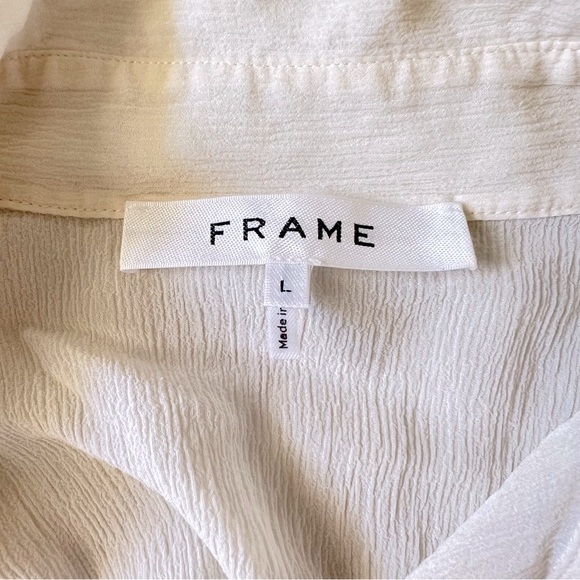 FRAME Denim 100% Silk Victorian Ruffle Blouse Off White Romantic Business L - Picture 3 of 10